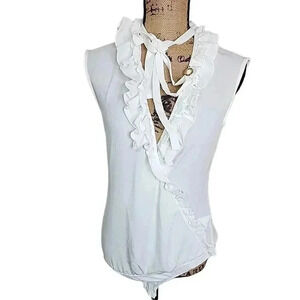 MANGANO White Ruffled open front, very soft body suit. Size Tg.42 US Medium